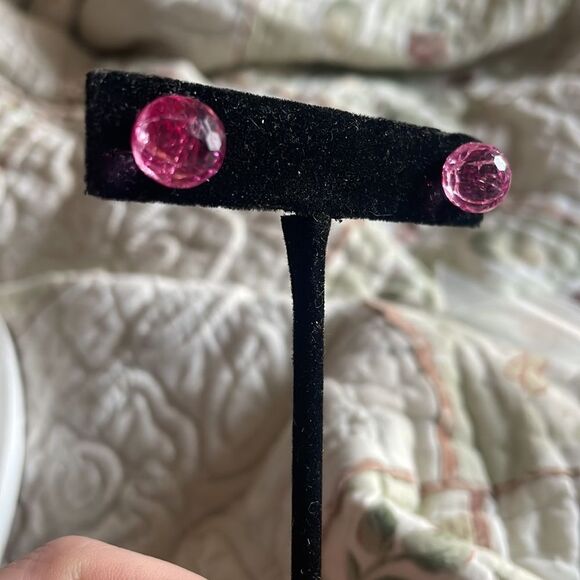 Pink Cracked Ball Stud Earrings - Picture 10 of 14